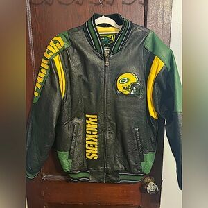Vintage 90’s Green Bay Packers Leather Varsity Jacket by Carl Banks G-III